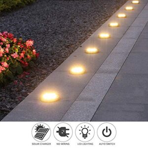 Solar Lights Outdoor, Disk Lights Solar Powered - 8 Led, Outdoor in-ground Solar Lights for Landscape, Walkway, Lawn, Steps Decks, Pathway Yard Stairs Fences, LED lamp, Waterproof (Warm White-8pcs)