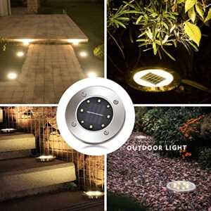 Solar Lights Outdoor, Disk Lights Solar Powered - 8 Led, Outdoor in-ground Solar Lights for Landscape, Walkway, Lawn, Steps Decks, Pathway Yard Stairs Fences, LED lamp, Waterproof (Warm White-8pcs)