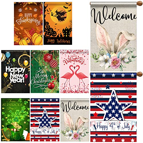 28 x 40'' Seasonal Garden Flags 8 Pack Large Holiday Yard Flags Valentines Garden Flags Double Sided Seasonal Lawn Flags Polyester Festive Outdoor Flag Set for Seasons Holiday Outside Decor (Cute)