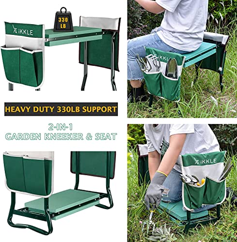 Garden Kneeler and Seat Heavy Duty, Gardening Stool Bench with Kneeling Pad, Folding Garden Stool Multifunctional Kneeler with 2 Tool Bags, Seed Organizer, Great Gardening Gift