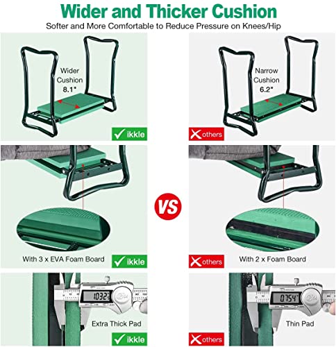 Garden Kneeler and Seat Heavy Duty, Gardening Stool Bench with Kneeling Pad, Folding Garden Stool Multifunctional Kneeler with 2 Tool Bags, Seed Organizer, Great Gardening Gift