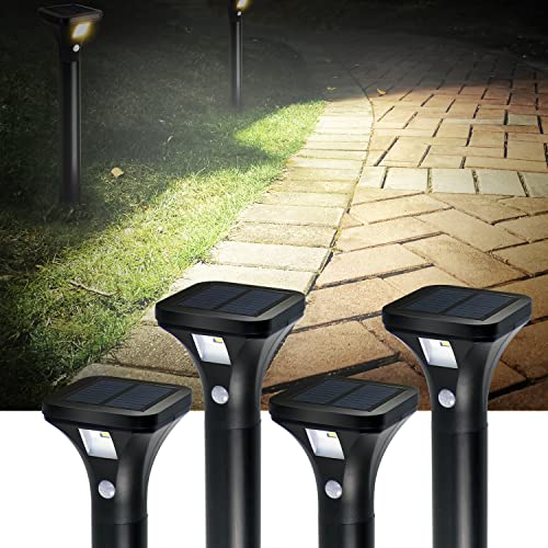 AURAXY LED Solar Powered Motion Sensor Pathway Lights, Battery Powered Outdoor Waterproof Motion Detector Walkway Light, Use for Your House's Yard Backyard Driveway Sidewalk Path Garden etc.(4 Pack)