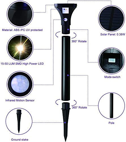 AURAXY LED Solar Powered Motion Sensor Pathway Lights, Battery Powered Outdoor Waterproof Motion Detector Walkway Light, Use for Your House's Yard Backyard Driveway Sidewalk Path Garden etc.(4 Pack)