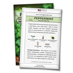 Sow Right Seeds - Peppermint Seeds for Planting - Non-GMO Heirloom Seeds - Full Instructions for Easy Planting and Growing an Herbal Tea Garden, Indoors or Outdoor; Great Gardening Gift