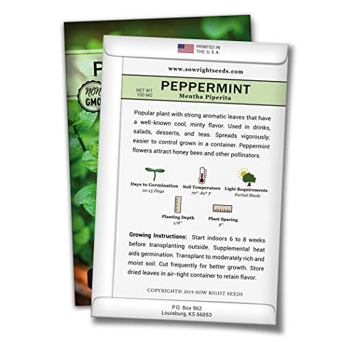 Sow Right Seeds - Peppermint Seeds for Planting - Non-GMO Heirloom Seeds - Full Instructions for Easy Planting and Growing an Herbal Tea Garden, Indoors or Outdoor; Great Gardening Gift