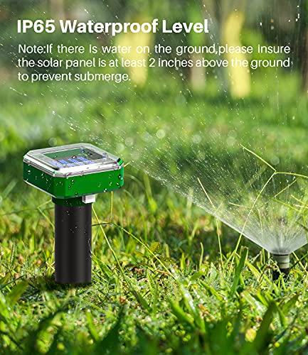 Solar Mole Repellent, Ultrasonic & Solar Powered Gopher Repellent, Waterproof Sonic Groundhog Repeller Rodent Gopher Deterrent Vole Chaser for Lawn, Yard & Garden of Outdoor Use (4 Pack)