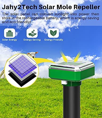 Solar Mole Repellent, Ultrasonic & Solar Powered Gopher Repellent, Waterproof Sonic Groundhog Repeller Rodent Gopher Deterrent Vole Chaser for Lawn, Yard & Garden of Outdoor Use (4 Pack)