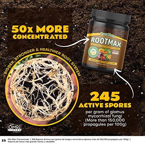 RootMax - Mycorrhizal Fungi Rooting Powder for Plant cuttings | 50x More Potent Mycorrhizae Enhanced Formula for Bigger Roots, Healthier Plants & Maximum Yield. Pack of (200g/7.05 oz)