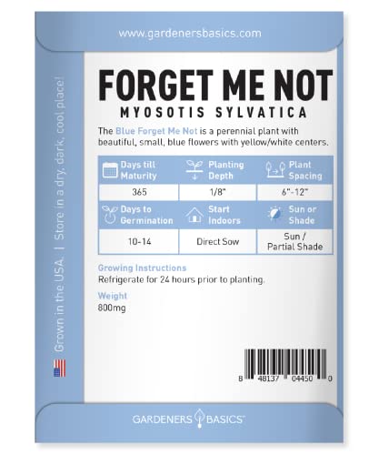 Forget Me Not Seeds for Planting - Myosotis Sylvatica Memorial and Funeral Seeds for Remembrance Beautiful Blue Perennial Forget Me Not Flowers Open Pollinated for Flower Gardens by Gardeners Basics