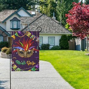 Kcldeci Happy Mardi Gras Mask Welcome Garden Flag 12x18 Inch Fleur De Lis Carnival Yard Flags Large Vertical Double Sided House Flag Holiday Decorative Flags for Yard Farmhouse