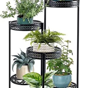 Plant Stand 6 Tier Indoor Outdoor Multiple Flower Pot Display Holder - Metal Wrought Iron Planter Organizer Shelf Corner Potted Storage Rack for Garden Patio Lawn Balcony Black