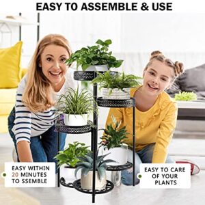 Plant Stand 6 Tier Indoor Outdoor Multiple Flower Pot Display Holder - Metal Wrought Iron Planter Organizer Shelf Corner Potted Storage Rack for Garden Patio Lawn Balcony Black