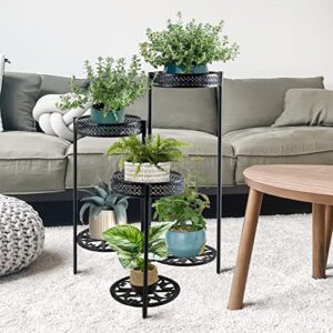 Plant Stand 6 Tier Indoor Outdoor Multiple Flower Pot Display Holder - Metal Wrought Iron Planter Organizer Shelf Corner Potted Storage Rack for Garden Patio Lawn Balcony Black