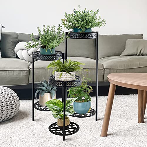 Plant Stand 6 Tier Indoor Outdoor Multiple Flower Pot Display Holder - Metal Wrought Iron Planter Organizer Shelf Corner Potted Storage Rack for Garden Patio Lawn Balcony Black