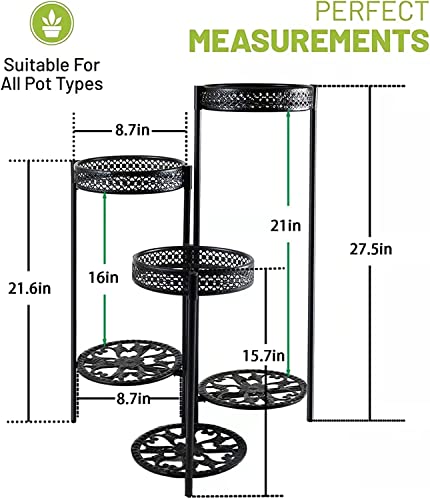 Plant Stand 6 Tier Indoor Outdoor Multiple Flower Pot Display Holder - Metal Wrought Iron Planter Organizer Shelf Corner Potted Storage Rack for Garden Patio Lawn Balcony Black