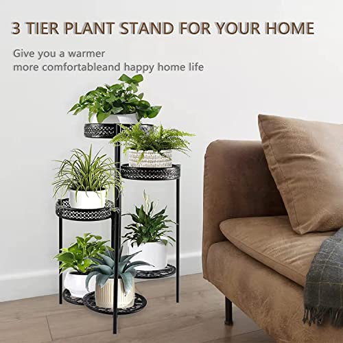 Plant Stand 6 Tier Indoor Outdoor Multiple Flower Pot Display Holder - Metal Wrought Iron Planter Organizer Shelf Corner Potted Storage Rack for Garden Patio Lawn Balcony Black