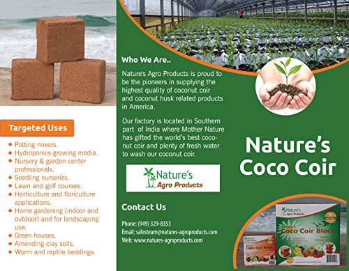 Nature's Premium Organic Coco Coir 1 Pound Brick, Garden Soil, Reptile Bedding, Hydroponics, Growing Medium, Aquaponics, Soil Amendment