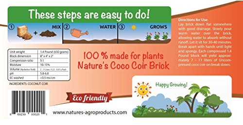 Nature's Premium Organic Coco Coir 1 Pound Brick, Garden Soil, Reptile Bedding, Hydroponics, Growing Medium, Aquaponics, Soil Amendment