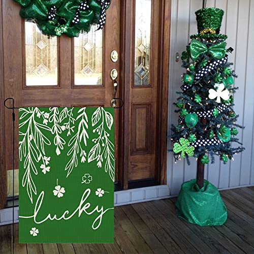 CROWNED BEAUTY St Patricks Day Garden Flag 12x18 Inch Double Sided for Outside Small Burlap Green Floral Shamrocks Clovers Lucky Yard Holiday Decoration CF733-12