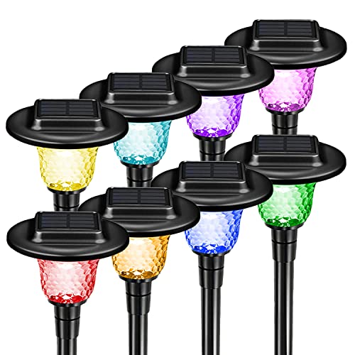 Solar Lights Outdoor Garden,Solar Pathway Lights, Solar Garden Lights Auto RGB Color Changing & Warm White Glass Landscape Lights,Garden Lights Solar Powered Waterproof for Lawn Driveway(Set of 8)