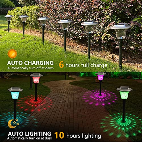 Solar Lights Outdoor Garden,Solar Pathway Lights, Solar Garden Lights Auto RGB Color Changing & Warm White Glass Landscape Lights,Garden Lights Solar Powered Waterproof for Lawn Driveway(Set of 8)