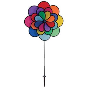in the breeze triple wheel flower – ground stake included – colorful wind spinner for your yard or garden,2830