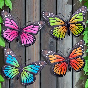 eoorau metal butterfly wall art outdoor decor – 4 pack 9.8in butterflies wall sculpture hanging decor for home yard patio garden decoration (4 colors)