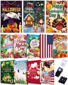 bp&q seasonal garden flags 12×18 double sided set of 12 – outdoor garden flag set holiday decorations for all seasons – small yard flags for outside with anti-wind clip and stopper