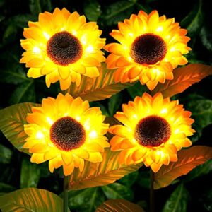 yeuago 4 pack solar sunflower lights outdoor flower garden stake lights,waterproof led solar powered sunflower lights thanksgiving christmas gift decor for grave patio yard pathway wedding party