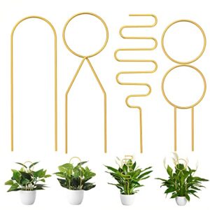 4 pcs small metal trellis for potted plants,gold trellis for climbing plants indoor,mini trellis for potted plants support stake house plant trellis for garden potted plant,hoya,pothos,flower,monstera