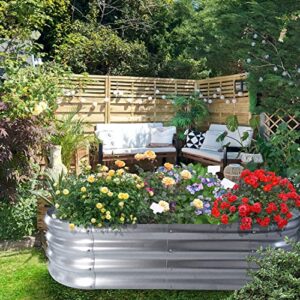 WERYGUTE Galvanized Raised Garden Bed, Oval Metal Planter Garden Boxes Outdoor for Gardening, Stock Tank Flower Bed for Vegetables, Herbs with Gloves, Plastic Plant Tags and Labels (4 * 2 * 1ft)