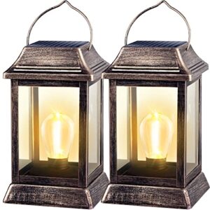 ubright solar lantern solar outdoor lights metal solar lights, hanging solar lights lanterns outdoor waterproof solar garden lights pathway lights solar powered lights for patio yard led bulb 2 pack