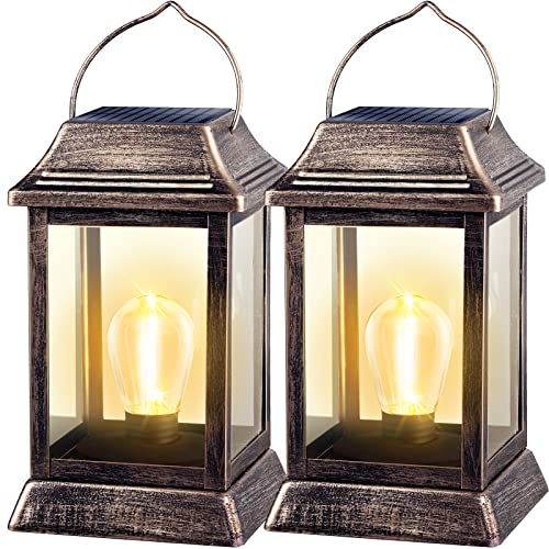 UBright Solar Lantern Solar Outdoor Lights Metal Solar Lights, Hanging Solar Lights Lanterns Outdoor Waterproof Solar Garden Lights Pathway Lights Solar Powered Lights for Patio Yard LED Bulb 2 Pack