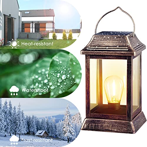 UBright Solar Lantern Solar Outdoor Lights Metal Solar Lights, Hanging Solar Lights Lanterns Outdoor Waterproof Solar Garden Lights Pathway Lights Solar Powered Lights for Patio Yard LED Bulb 2 Pack