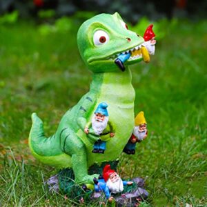 Garden Gnomes Galore Dinosaur Eating Gnomes Garden Statue - Garden Gnomes Outdoor Funny Gnomes Decorations for Yard - Funny Gnomes Inappropriate Nomes - Dinosaur Eating Garden Gnomes Naughty Gnomes