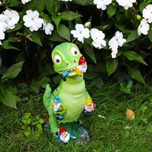 Garden Gnomes Galore Dinosaur Eating Gnomes Garden Statue - Garden Gnomes Outdoor Funny Gnomes Decorations for Yard - Funny Gnomes Inappropriate Nomes - Dinosaur Eating Garden Gnomes Naughty Gnomes