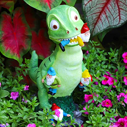 Garden Gnomes Galore Dinosaur Eating Gnomes Garden Statue - Garden Gnomes Outdoor Funny Gnomes Decorations for Yard - Funny Gnomes Inappropriate Nomes - Dinosaur Eating Garden Gnomes Naughty Gnomes