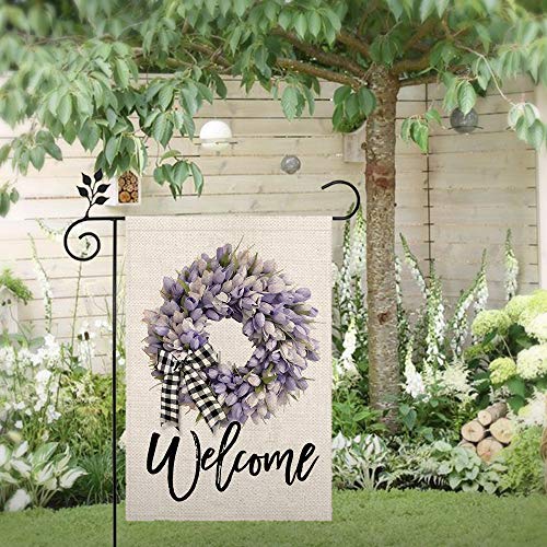 CROWNED BEAUTY Spring Floral Tulips Lily Welcome Garden Flag 12×18 Inch Small Vertical Double Sided Seasonal Outside Décor for Yard Farmhouse CF085-12