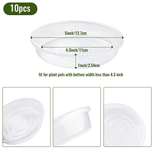 yuntop 10 Pack Clear Plastic Plant Saucer, Durable Plant Trays Flower Plant Pot Saucer Plant Container Accessories for Indoors & Outdoors, Stop Messes & Stains in Your Garden (5 Inch)