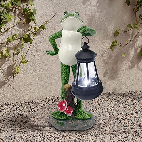 Nacome Solar Garden Statue of Frog Figurine with Solar Lantern-Outdoor Lawn Decor Garden Frog Ornament for Patio,Balcony,Yard, Lawn-Unique Housewarming Gift,30cm