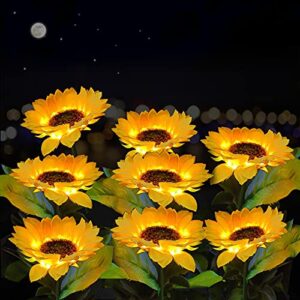blueguan sunflower solar lights, 8 pack solar sunflowers outdoor garden lights waterproof ip65, durable rechargeable solar sunflower lights decorative for lawn yard, christmas patio pathway décor
