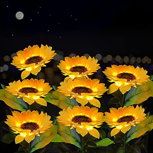 BLUEGUAN Sunflower Solar Lights, 8 Pack Solar Sunflowers Outdoor Garden Lights Waterproof IP65, Durable Rechargeable Solar Sunflower Lights Decorative for Lawn Yard, Christmas Patio Pathway Décor