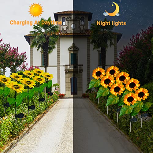 BLUEGUAN Sunflower Solar Lights, 8 Pack Solar Sunflowers Outdoor Garden Lights Waterproof IP65, Durable Rechargeable Solar Sunflower Lights Decorative for Lawn Yard, Christmas Patio Pathway Décor