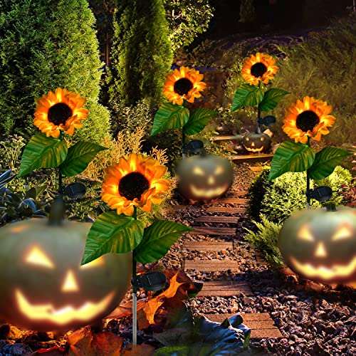 BLUEGUAN Sunflower Solar Lights, 8 Pack Solar Sunflowers Outdoor Garden Lights Waterproof IP65, Durable Rechargeable Solar Sunflower Lights Decorative for Lawn Yard, Christmas Patio Pathway Décor