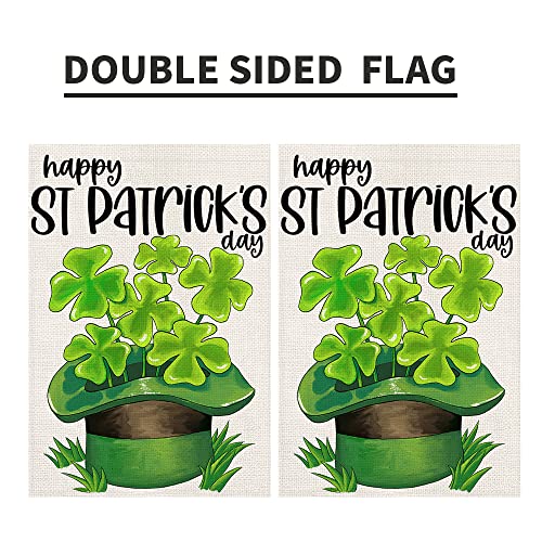 Happy St Patricks Day Burlap Garden Flags 12x18 Inch Double Sided, Green Lucky Shamrock Sign Small Farmhouse Yard Outdoor Decor DF192
