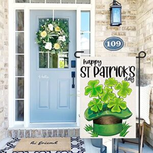 Happy St Patricks Day Burlap Garden Flags 12x18 Inch Double Sided, Green Lucky Shamrock Sign Small Farmhouse Yard Outdoor Decor DF192