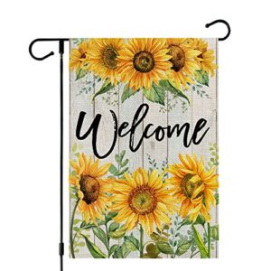 CROWNED BEAUTY Summer Garden Flag Welcome Sunflower 12x18 Inch Small Double Sided for Outside Yard Flag