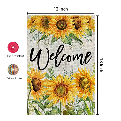 CROWNED BEAUTY Summer Garden Flag Welcome Sunflower 12x18 Inch Small Double Sided for Outside Yard Flag