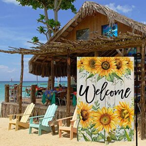 CROWNED BEAUTY Summer Garden Flag Welcome Sunflower 12x18 Inch Small Double Sided for Outside Yard Flag