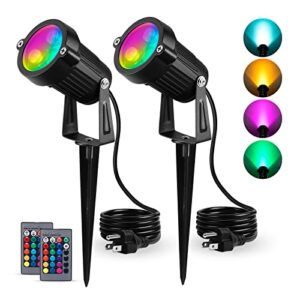houkiper rgb outdoor spotlight led lawn flood light stake, 6w outdoor color changing landscape lighting fixture, waterproof ac electric landscaping spot light for yard garden driveway pathway garden